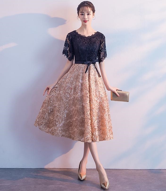 1496.花柄総レースフレアドレス（ブラック） 2019 春夏 sale パーティー 結婚式 披露宴 レストラン 女子会 コンサート 演奏会 同窓会 二次会 結婚パーティー