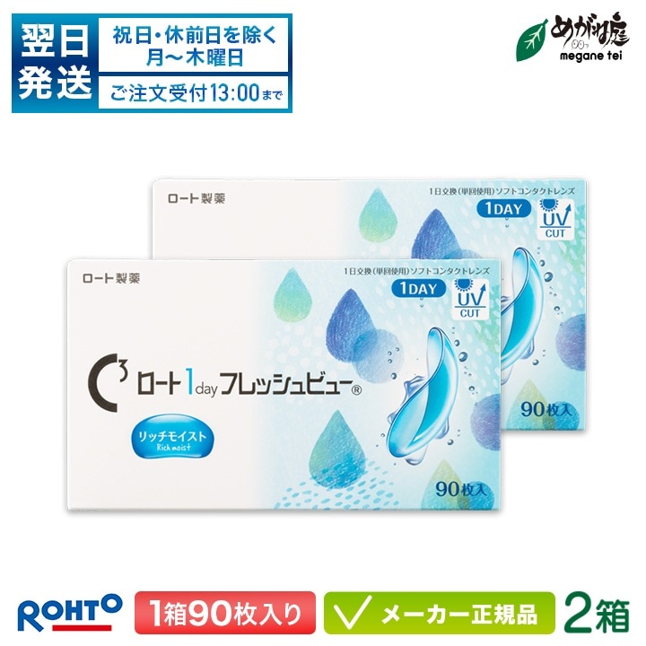 ワンデーフレッシュビュー リッチモイスト 90枚入り 2箱セット 両眼約3ヶ月分 (1日使い捨て コンタクト 1day 高含水率)