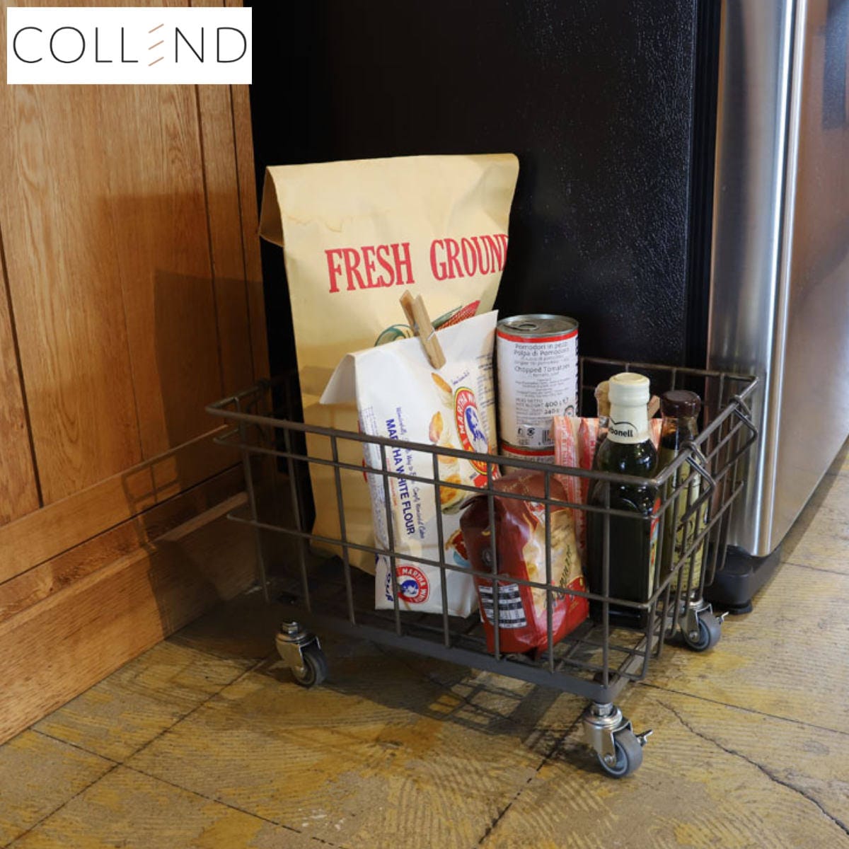 キッチンバスケット ワイヤーバスケットロリー 15L COLLEND キャスター付き 小物収納 収納 カゴ 角型 ワイヤー バスケット 収納バスケット 収納ボックス 収納ストッカー 小物入れ