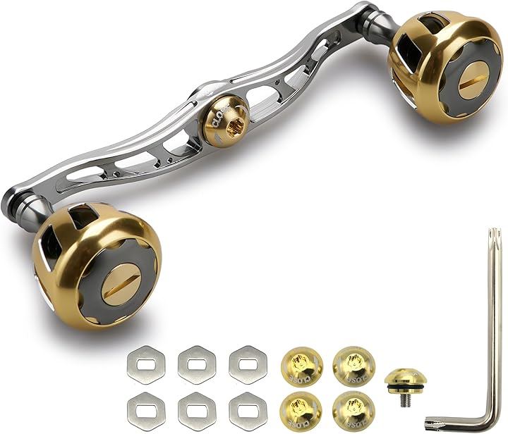 130/120mm リール ハンドル 32mmノブ搭載 シマノ ダイワ アブガルシア 通用 ベイトリール -( ガンメタル(ハンドル)＆ゴールド(ノブ), 120mm/130mm)