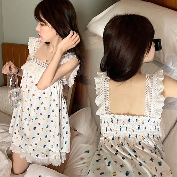 パジャマ ルームウェア レディース 春夏 パジャマ 綿 レースフレア 花柄パジャマ ルームウェア 上下