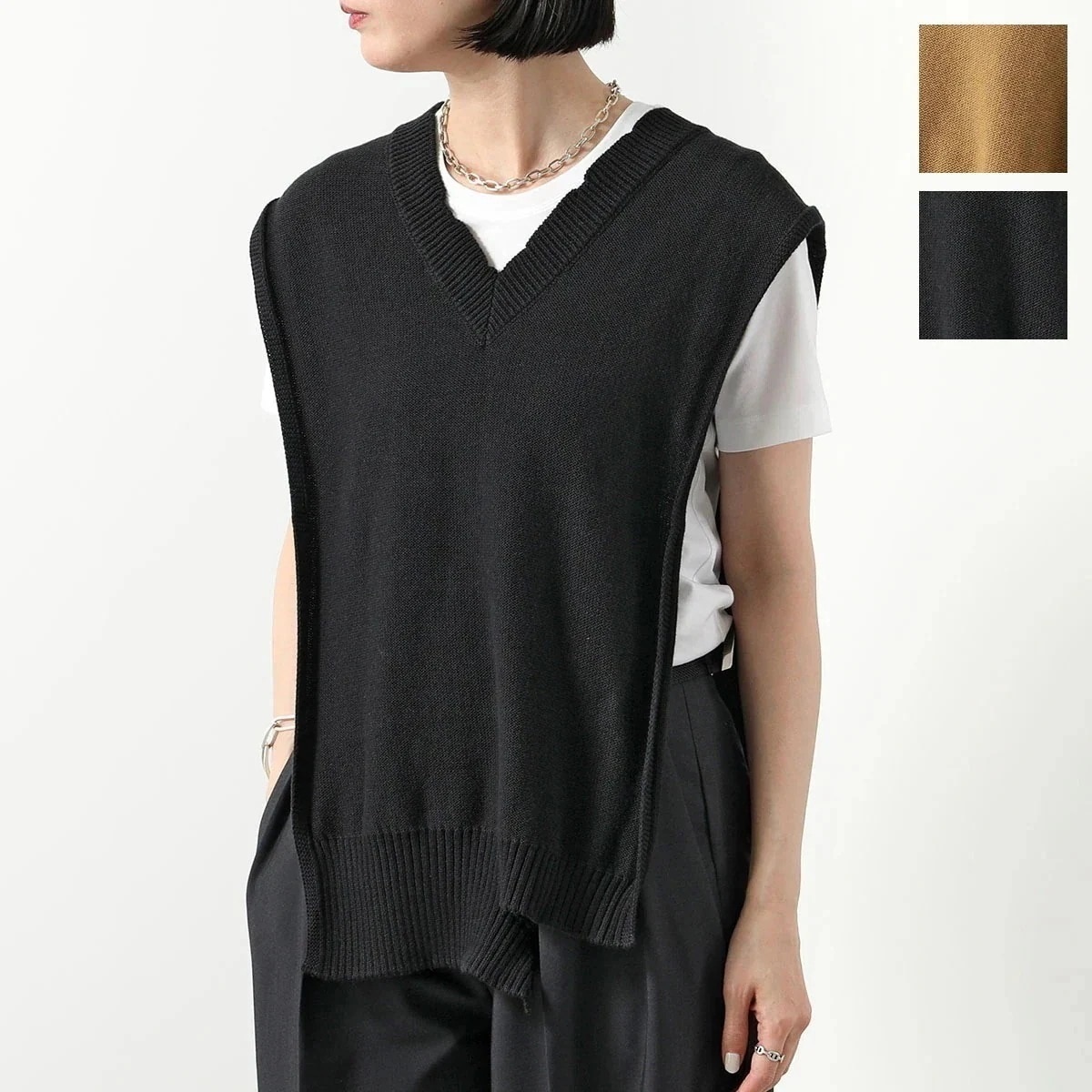 MM6 エムエムシックス メゾンマルジェラ ベスト S52TH0052 S18444 レディース ジレ ニット ノースリーブ Vネック ウール混コットン カラー 【mega】