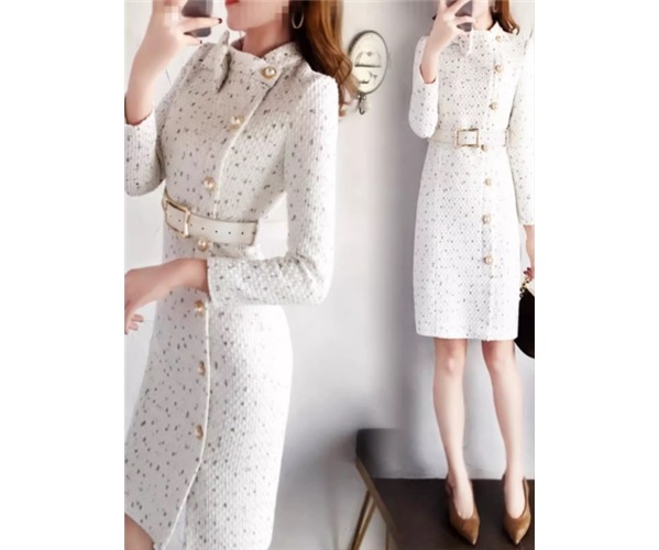 レディース プルオーバー ドレス ウール 膝丈 ミドル丈 ショート 長袖 スタンドカラー ウエストマーク ベルト フェミニン リボン ハイウエスト 異国風 厚手 かわいい 大人可愛い きれいめ