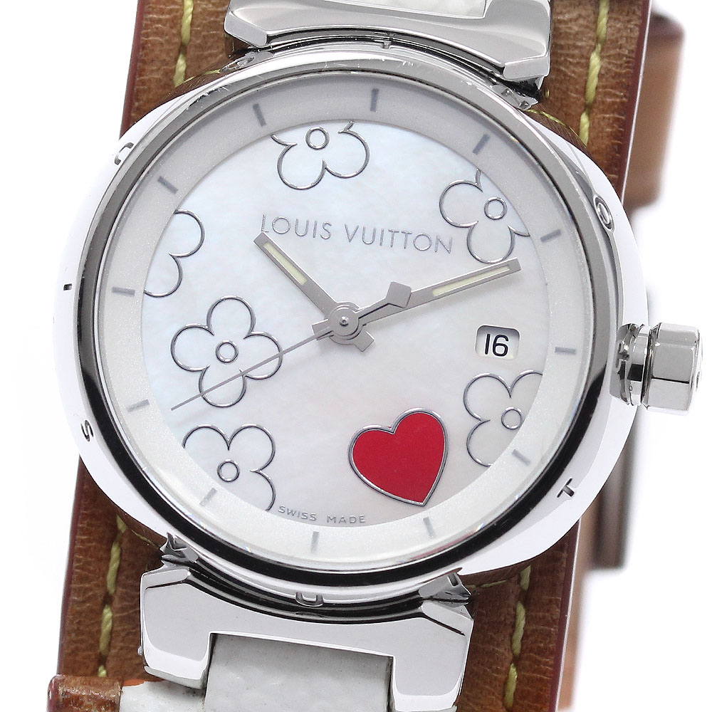 ルイ・ヴィトン LOUIS VUITTON Q121A タンブール ラブリーハート デイト クォーツ レディース 良品 _961243【中古】