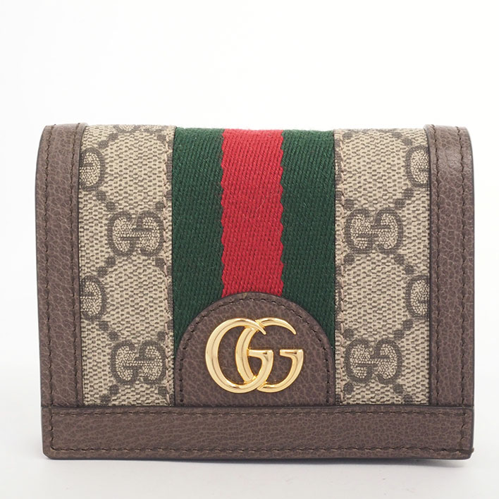 【美品】グッチ オフィディア ゴールド金具 GGスプリーム×ウェブ 5231550959 レディース【二つ折り財布】