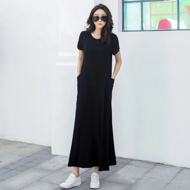 ワンピース Tシャツ カットソー Tシャツワンピース ロング ロング丈 マキシ マキシ丈 半袖 Uネック ストレート Aライン ポケット かわいい 大人可愛い きれいめ シンプル カジュアル 大人