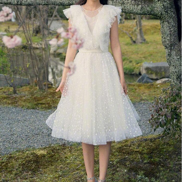 ミニドレス ミモレ丈ドレス ウェディグドレス 二次会 花嫁 パーティドレス 結婚式 白 ワンピース 演奏会 大きいサイズ ドレス おしゃれ 発表会 袖あり 前撮り