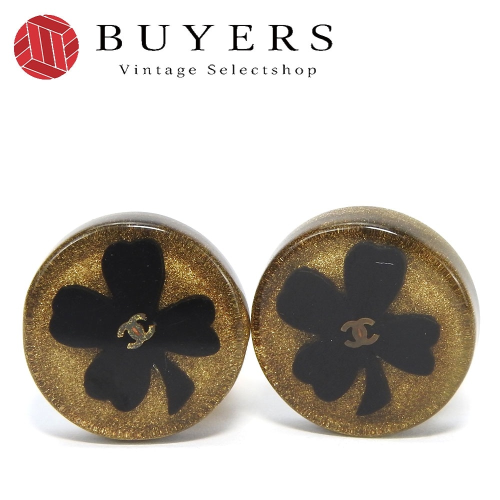 【中古】シャネル イヤリング ココマーク クローバー 四つ葉 ブラック ゴールド メッキ GP 01C アクセサリー ジュエリー かわいい オシャレ 小物 レディース 女性 CHANEL Access