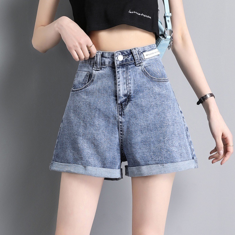 ハイウエストデニムショーツ女性22はスリムで用途が広いルーズエラスティックワイドレッグスーパーホット