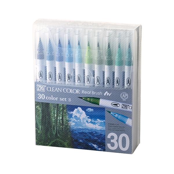 呉竹 Kuretake ZIGクリーンカラー 青色系・緑色系カラー 30色セットB RB-6000AT/30VB