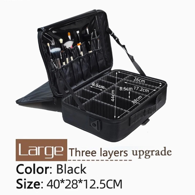 大容量化粧バッグ 女性向け化粧ポーチ プロの一眼細工 旅行 新しいアップデート Large 3LayerV2 black