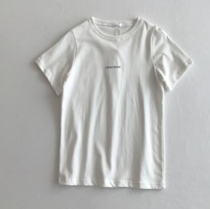 トップス デート かわいい 大人可愛い きれいめ シンプル カジュアル 大人 上品 おしゃれ お洒落 Tシャツ 半袖 ラウンドネック ロゴ入り レイヤード 着回し 春夏 韓国　ホワイト レッド お揃い