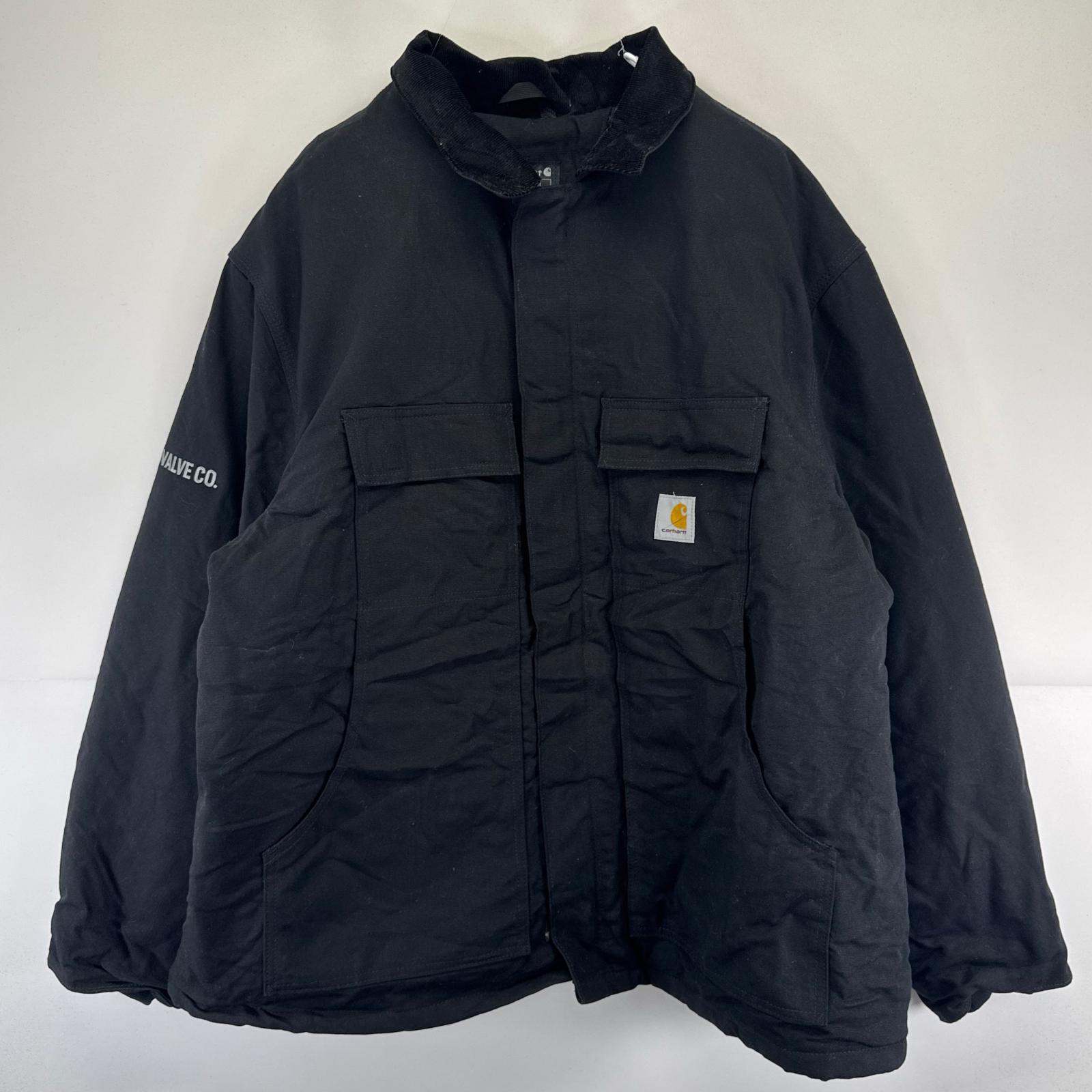 古着 ダック ジャケット フルジップ ワンポイントロゴ 大きいサイズ ワークジャケット 2XL ブラック系 メンズ