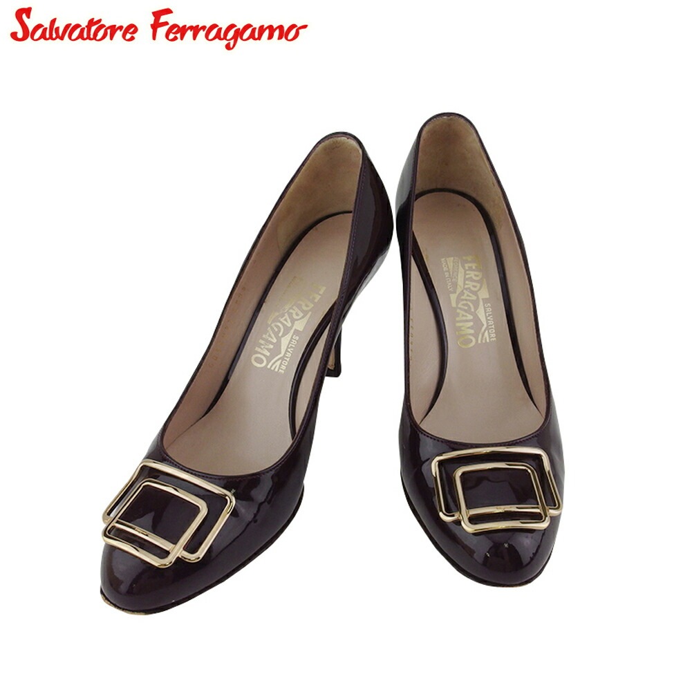 サルヴァトーレ フェラガモ パンプス シューズ 靴 レディース 6ハーフC ハイヒール ロゴプレート Salvatore Ferragamo 中古