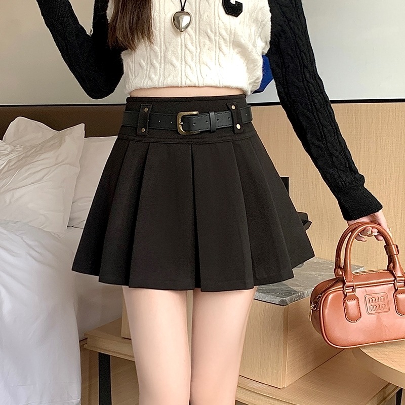 スカート ミニスカート プリーツスカート ショート丈 ハーフスカート ハイウエスト Aライン ベルト付き 大人可愛い おしゃれ 大人女子 存在感 とろみ感 無地 春 秋 冬 レディース デート