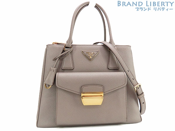 レア新品同様プラダPRADAサフィアーノラックス2WAYハンドバッグショルダーバッグトートバッグARGILLAグレーベージュ1BA256