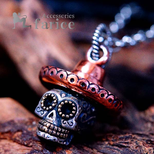 スカル 髑髏 ハット 帽子 メキシカン レッドブラウン シルバー925 メンズ ペンダント ネックレ