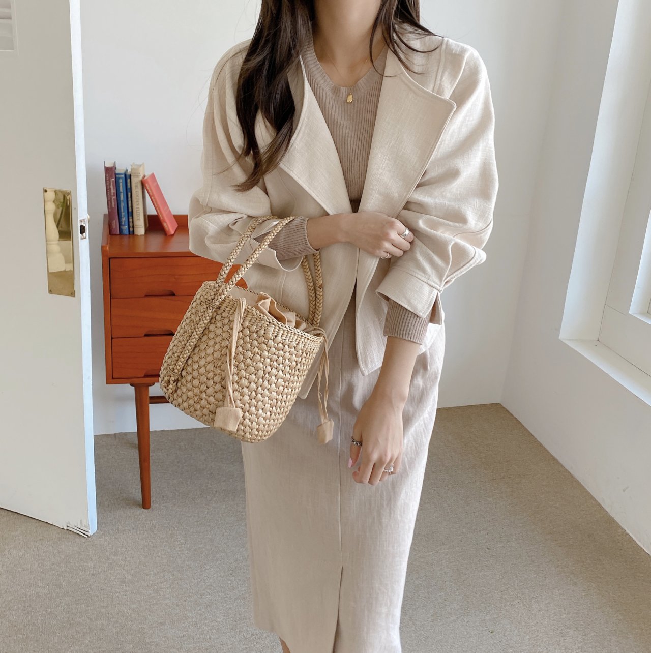 [LUCY]リネン100%ルーズフィットボリュームオープンジャケット