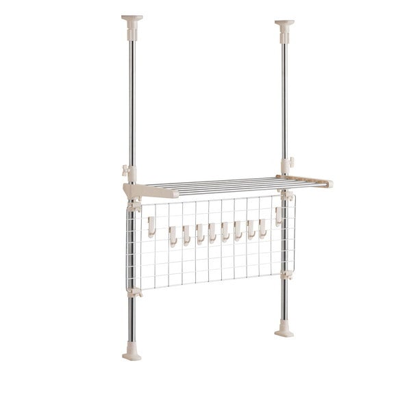 NY-1003 ステンレス つっぱりキッチンラック 1段 ネット付 ワームグレー