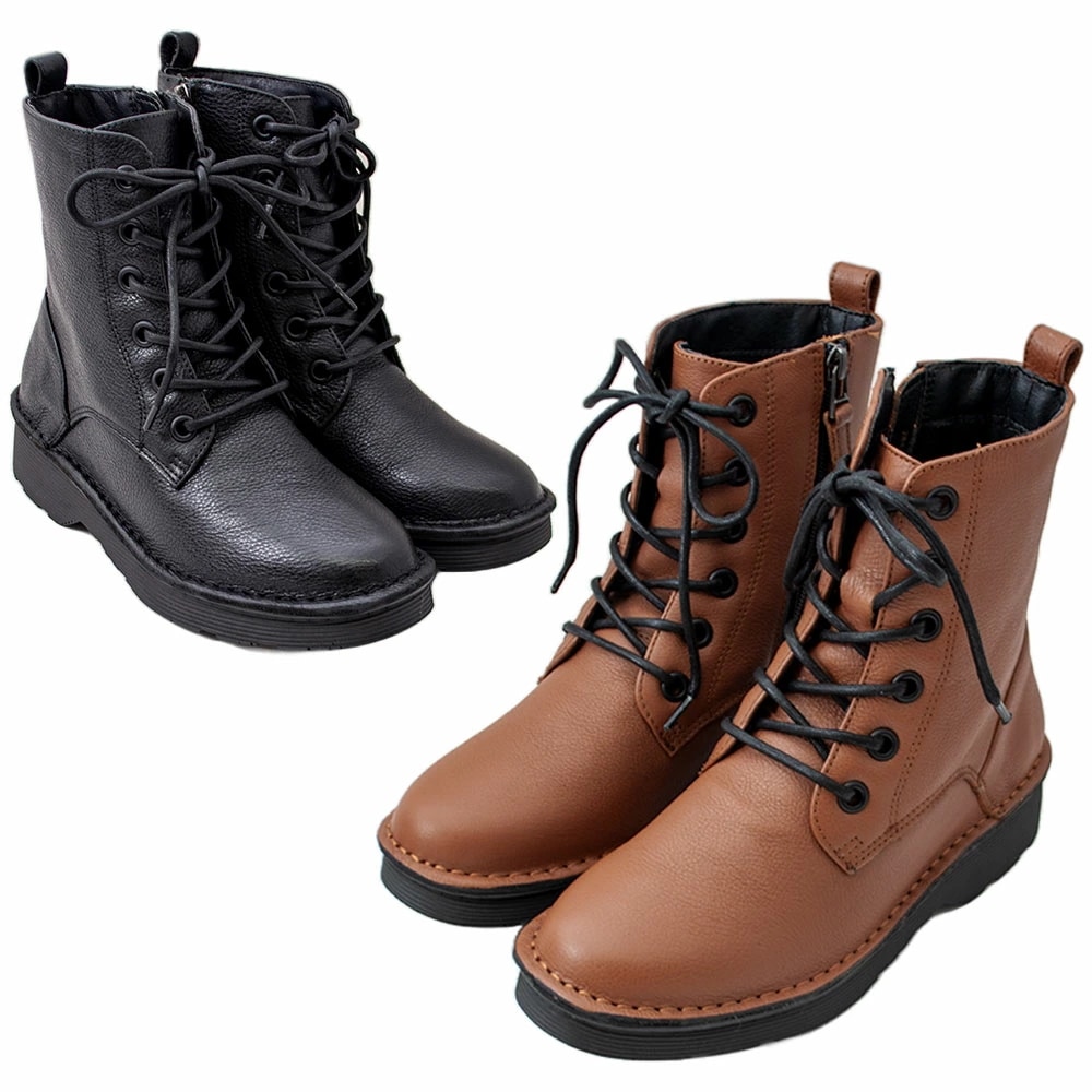 her 2842 レディース ショートブーツ 本革 レースアップ 内ファスナー 人気 スマート ゴツめのレースアップブーツ かわいい あたたかい 履きやすい 幅広 4E 暖かい 可愛い