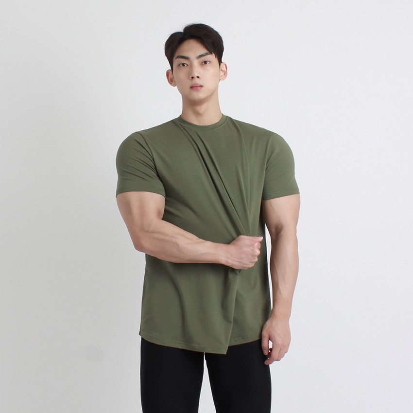 アールブイディー無地モダールマッスルフィット半袖Tシャツ(カーキ)