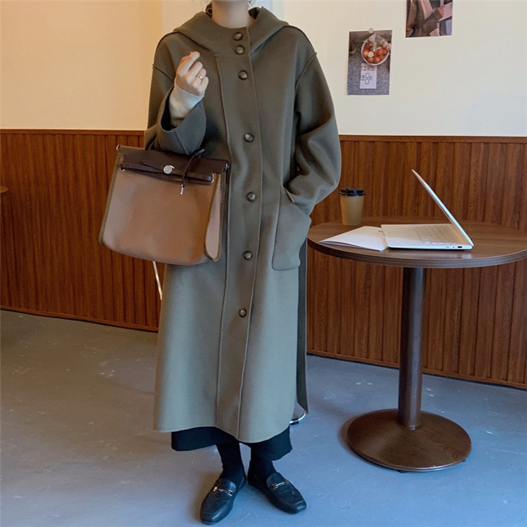 大人のキレイをお約束 気質 フード付き チェスターコート 単体ボタン ゆったりする 中長セクション 5,039円