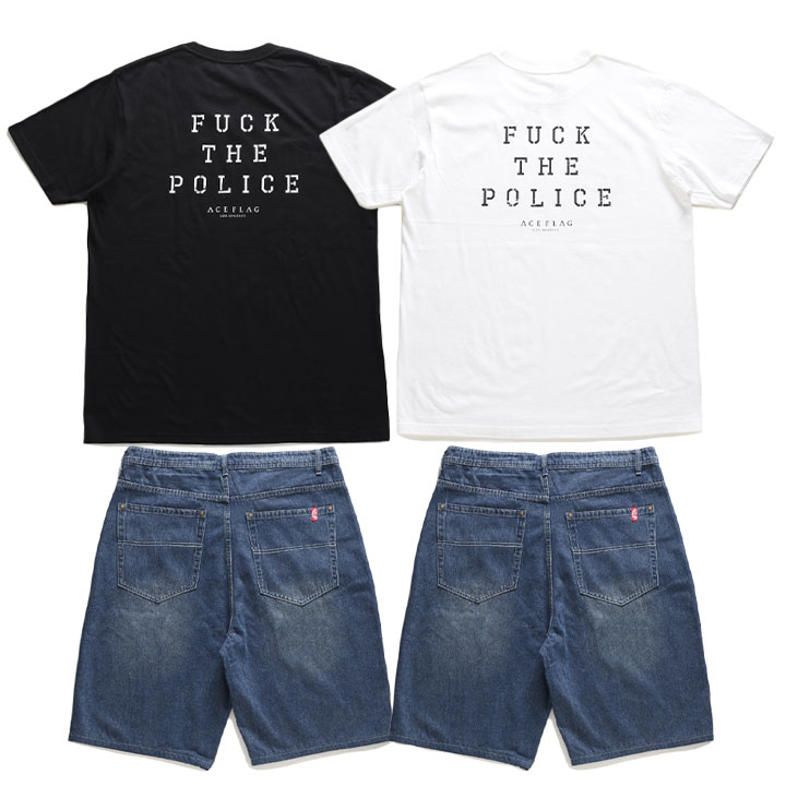 ACE FLAG 上下セット 半袖 ブランド Tシャツ デニム ハーフパンツ メンズ 春夏用 黒 白 大きいサイズ エースフラッグ セットアップ ジーパン Gパン