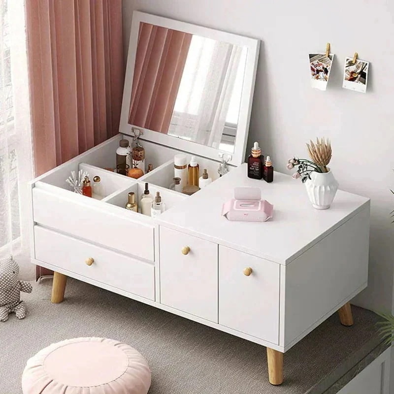 化粧 ホワイト コスメ収納 一面ドレッサー ガラス コスメ 化粧台 テーブル 鏡台 【限定SALE!!】ドレッサー