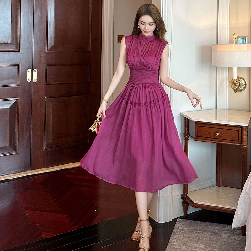 新款 夏 シフォン ハイウエスト ワンピース 袖なし ドレス パーティー キャバ 大人 同窓会 披露宴 卒業式 結婚式 演奏会 ウェディング 二次会 メガ割