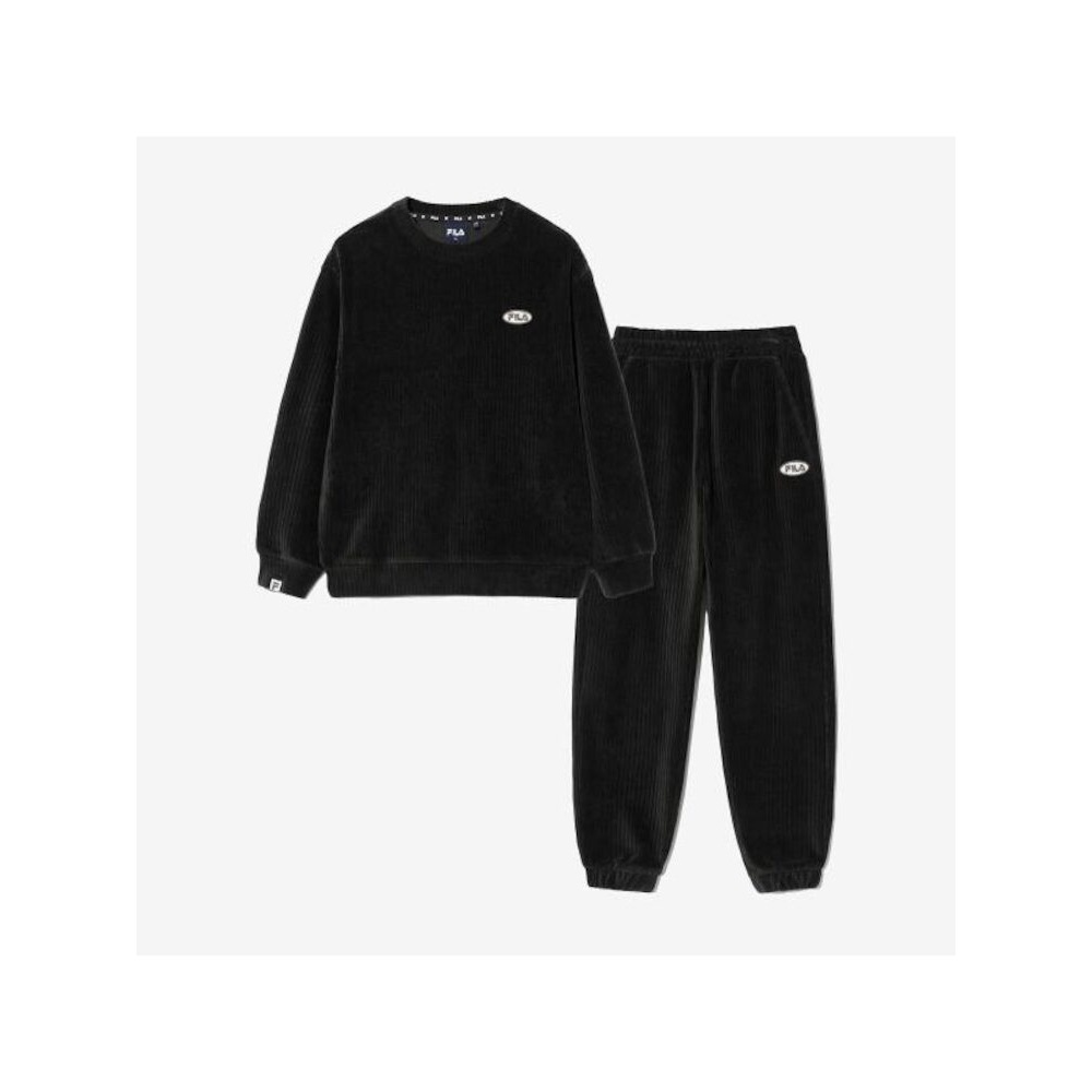 [FILA KIDS] ベロアリブ編みトップ&ボトムセット (FK2FSG4103X_SBK) Q0ZFK2FSG4103XSBK