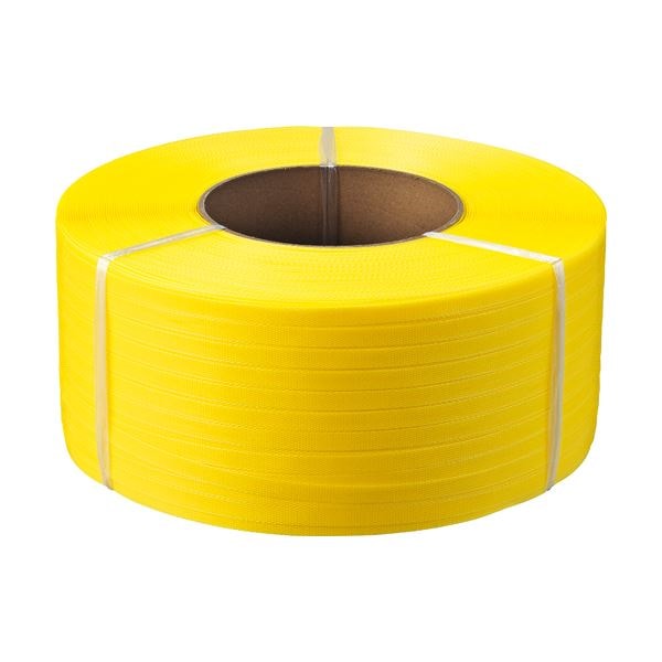 （まとめ）TANOSEE PPバンド 自動梱包機用 15mmx2500m 黄 1巻[x3セット]