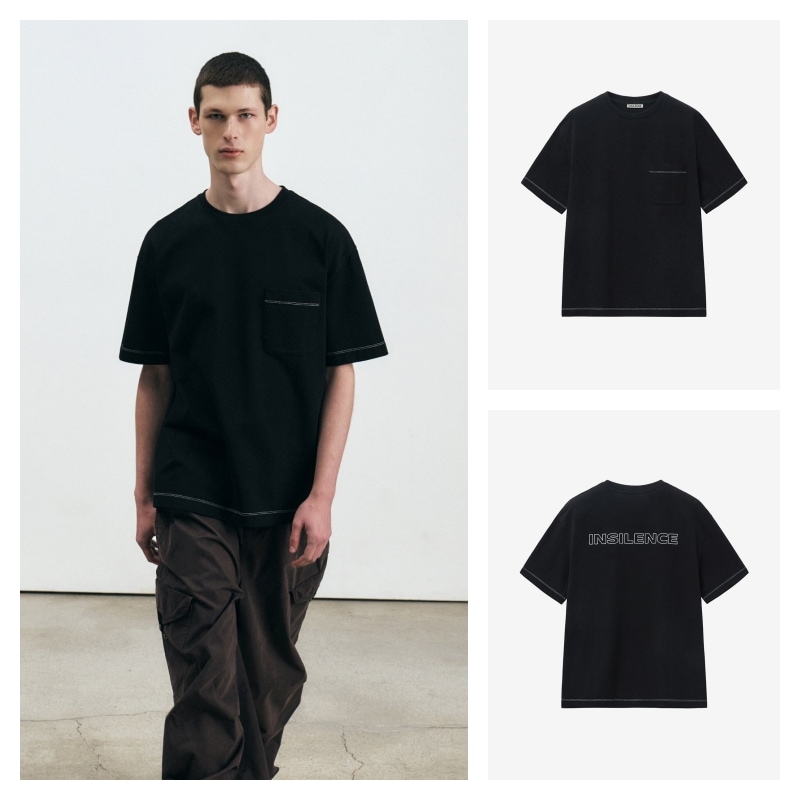 【INSILENCE】 BACKPRINT POCKET T-SHIRT : FADED BLACK
