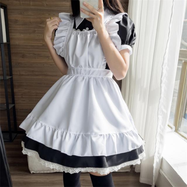 メイド服 ロリィタ ロリータ ワンピース コスチューム 飾り付き 文化祭 学園祭 メイドカフェ Lolita コスプレ衣装 アニメ 可愛い ブラック オーバーサイズ