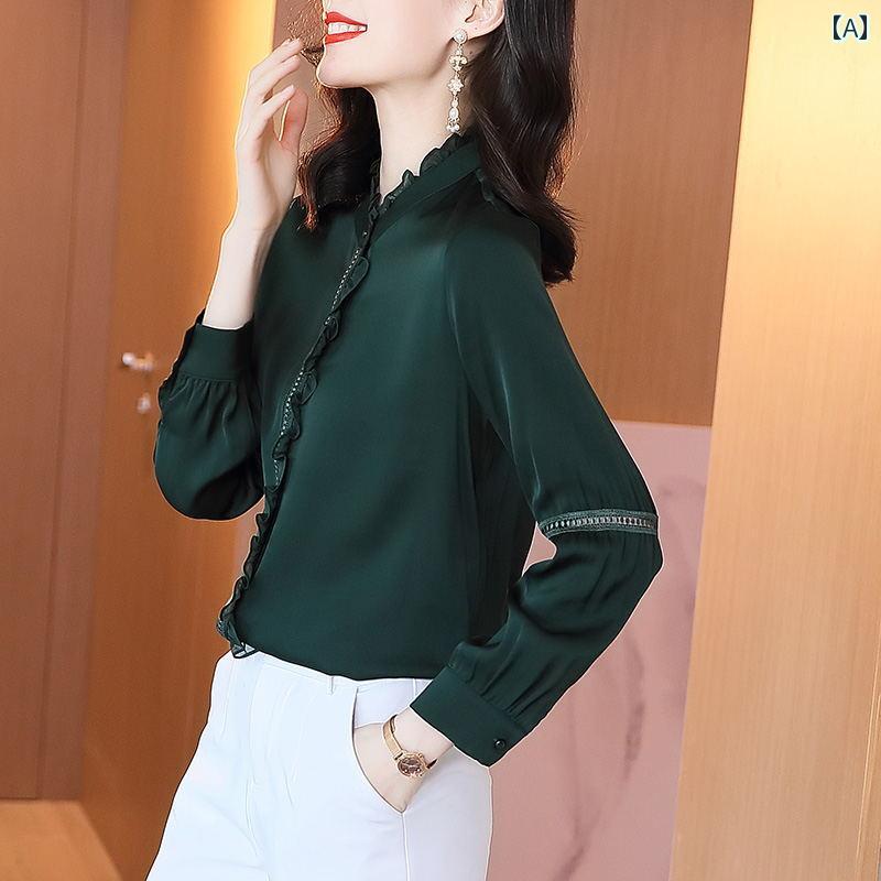 レディース シャツ ブラウス トップス 長袖 ハーフスタンドカラー フレンチ レース フリル フェミニン エレガント おしゃれ カジュアルオフィス ビジネス 11,869円