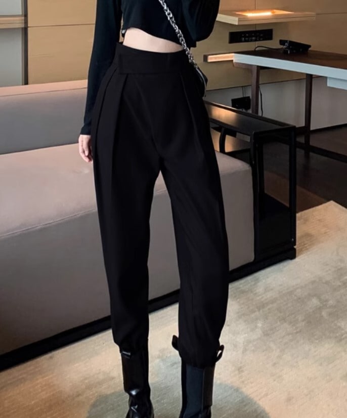 レディース パンツ ボトムス ロングパンツ 9分丈 スリム 細身 ストレート ストリート ハイウエスト シンプル カジュアル おしゃれ かっこいい 無地 オールシーズン 学生 学校 通学 お出かけ