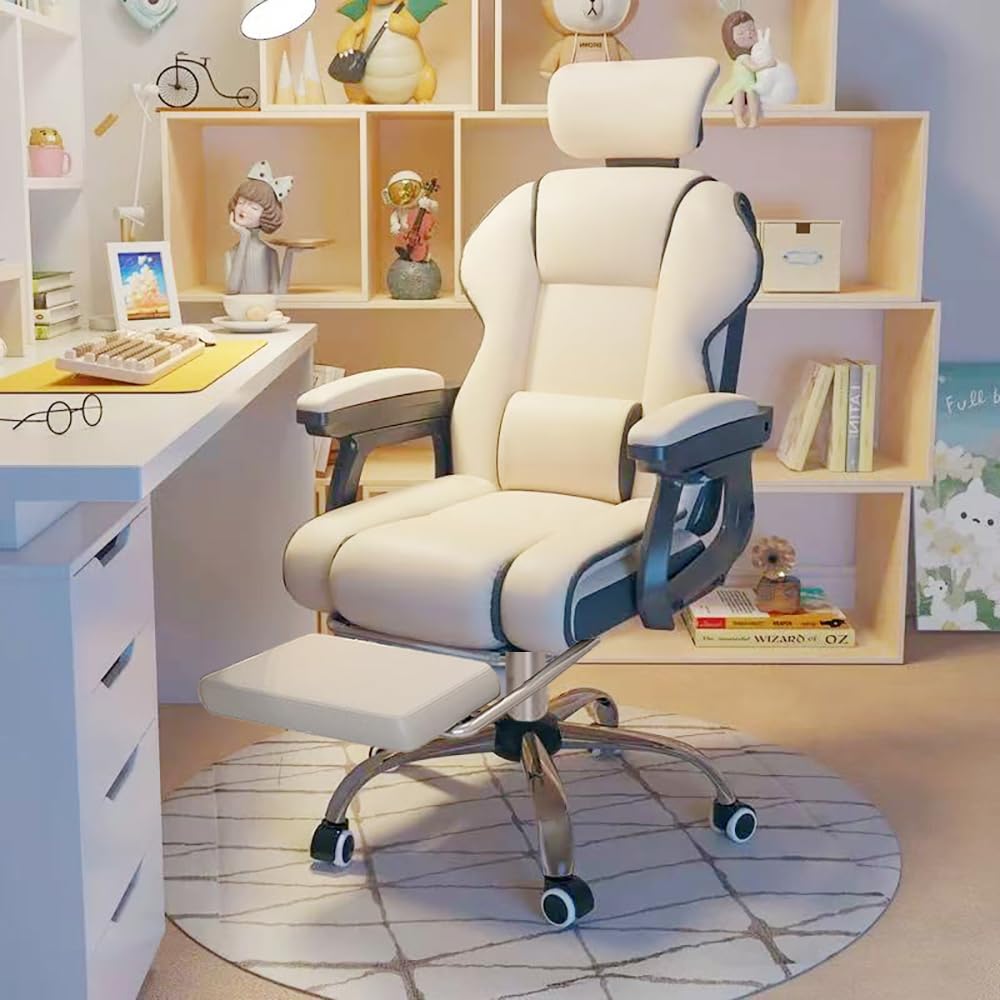 デスクチェア オフィスチェア 社長椅子 人間工学 腰サポート 跳ね上げ式アームレスト 3Dヘッドレスト昇降機能付き 360度回転 高反発クッション テレワーク ゲーミング/勉強/事務用 白い