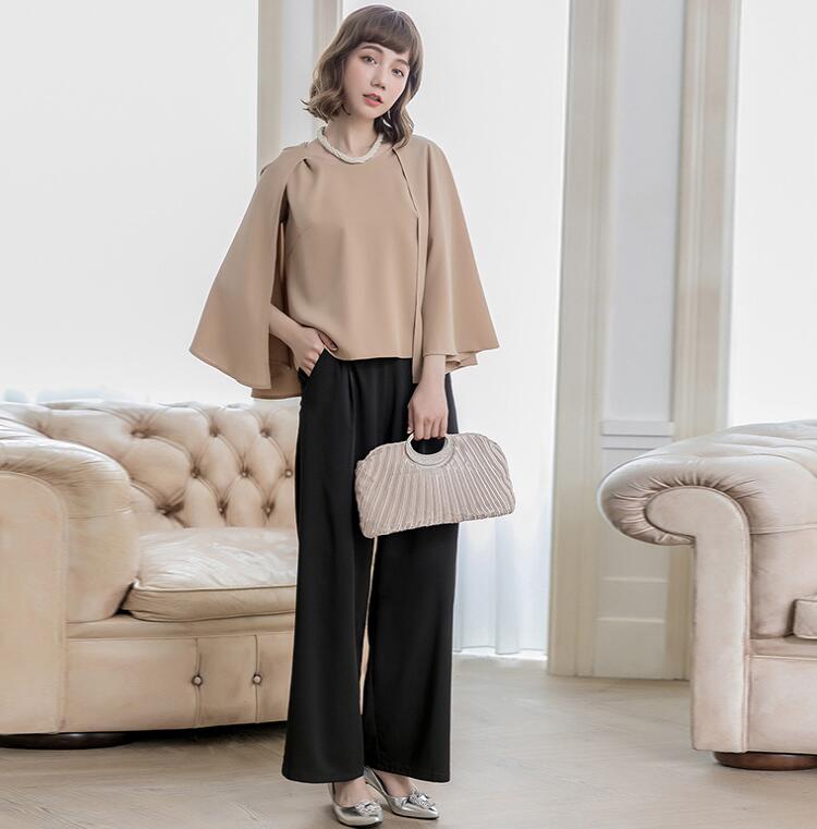 セットアップ レディース パンツスーツ ワイドパンツ フォーマルスーツ セレモニースーツ 2点セット 洗える ウエストリボン ウエストマーク パンツセット スーツ フォーマル 体型カバー 体型カバー