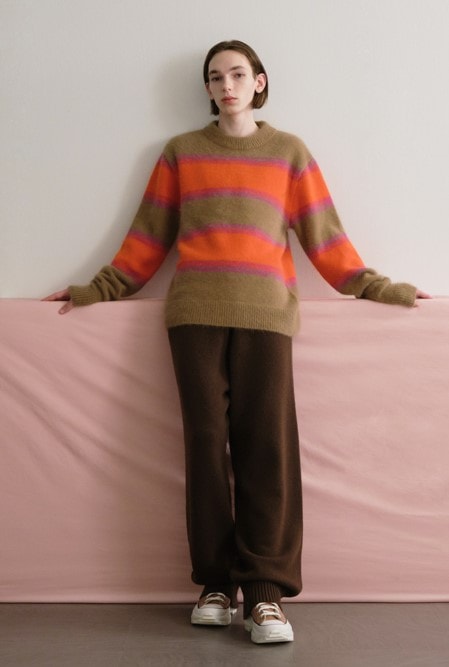 玄関先迄納品 ニット・セーター TRUNK PROJECTAngora Stripe Knit Sweater_Brown ニット・セーター 크기:XS