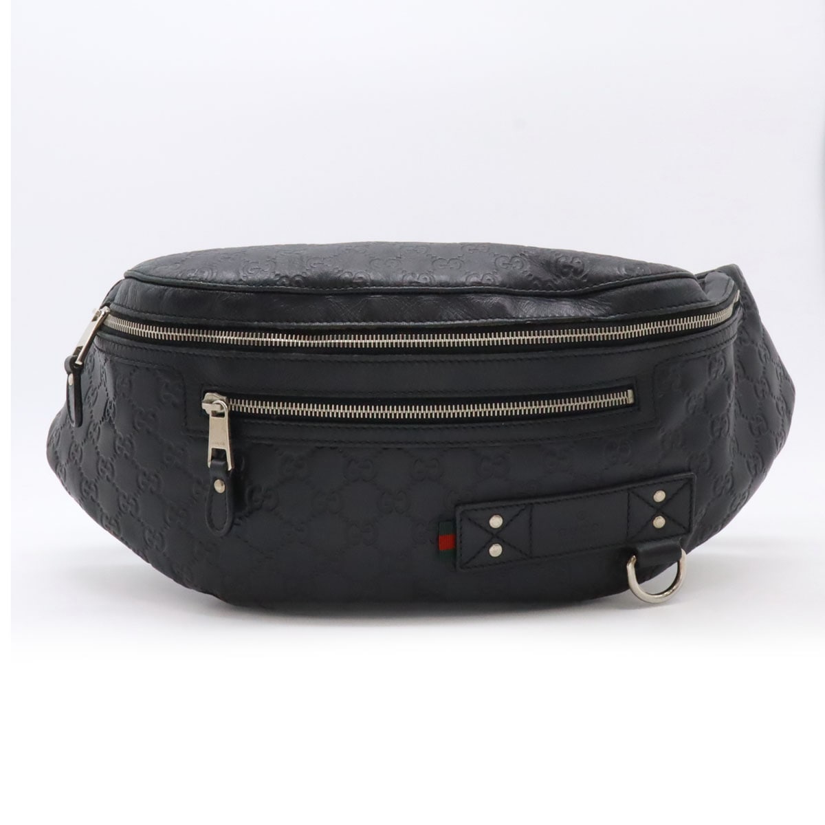 グッチシマ ボディバッグ ウエストバッグ ウエストポーチ ヒップバッグ レザー ブラック 黒 シルバー金具 24640