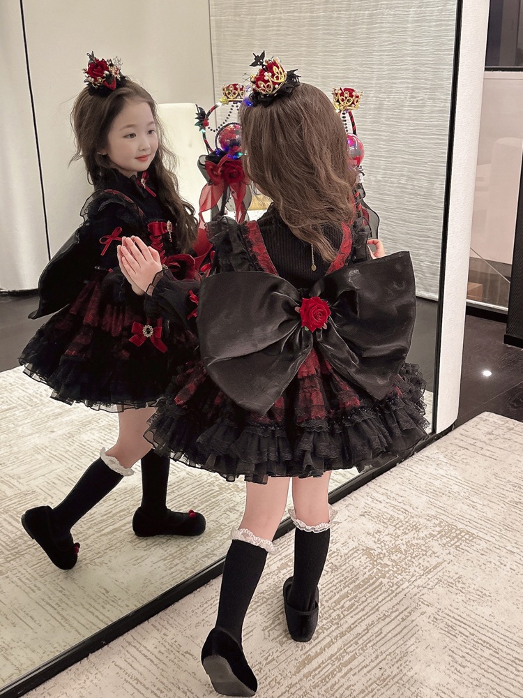 女の子のハロウィンローズロリータプリンセスドレス2025秋小さな女の子ヴァンパイア誕生日ドレスドレス