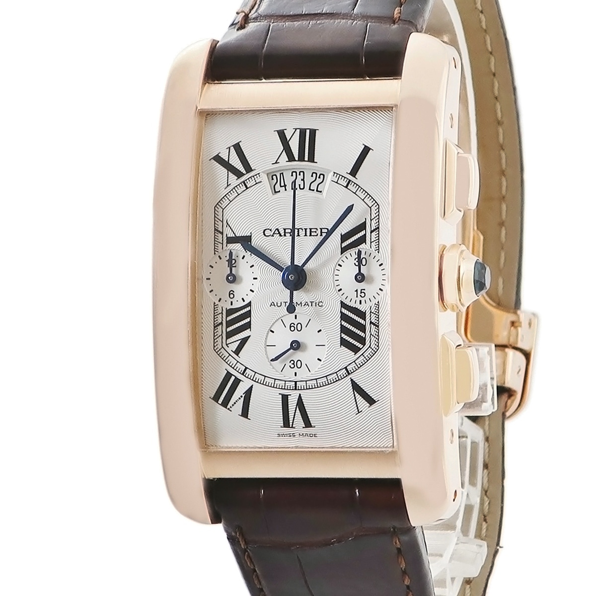 タンクアメリカン クロノグラフ XL W2609356 自動巻き メンズ K18PG無垢 角型 ローマン 青針 ビッグデイト 3年保証