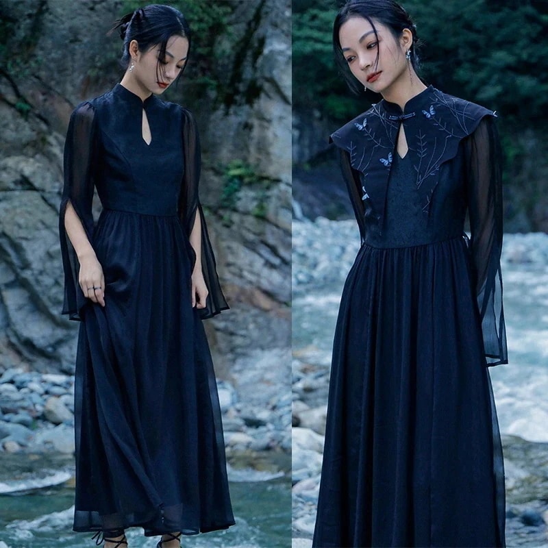 【急速出荷!】切り替えワンピース レディース マキシワンピース 長袖 2wayワンピース ロングワンピース 黒 気質アップ