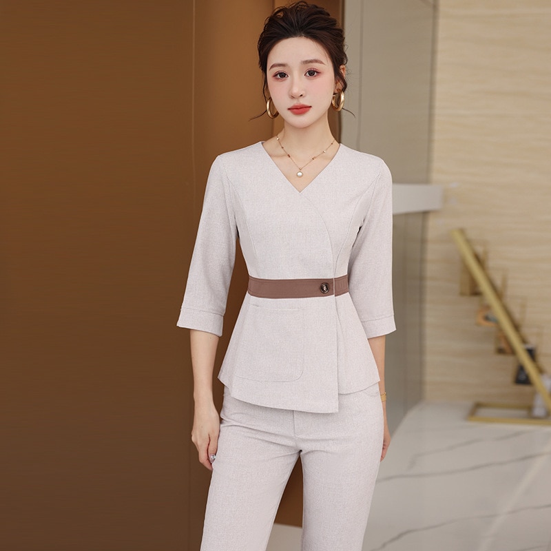 美容師 作業服 レディース 七分袖 作業服 スーツ 産後お直し ペディキュア店 保健センター 作業服 ファッション