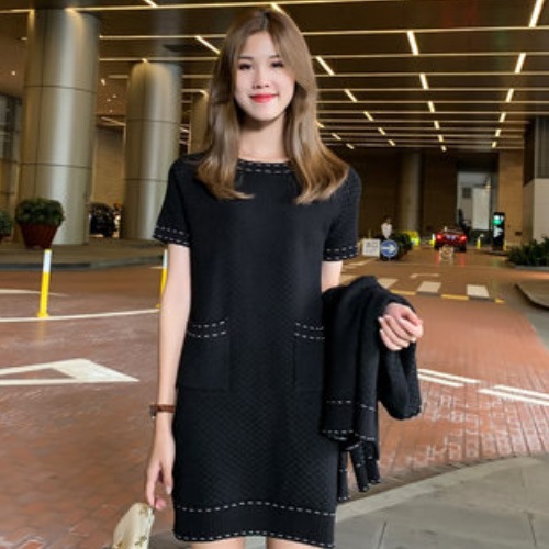 ステッチデザインカーディガン ワンピースセット 2色展開 A2151