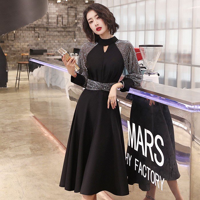ウエディング パーティードレス ミモレ丈 結婚式 ワンピース 服装 大きいサイズ 大人 上品 女性 20代30代40代フォーマル 成人式 食事会 二次会 披露宴 卒業式黒