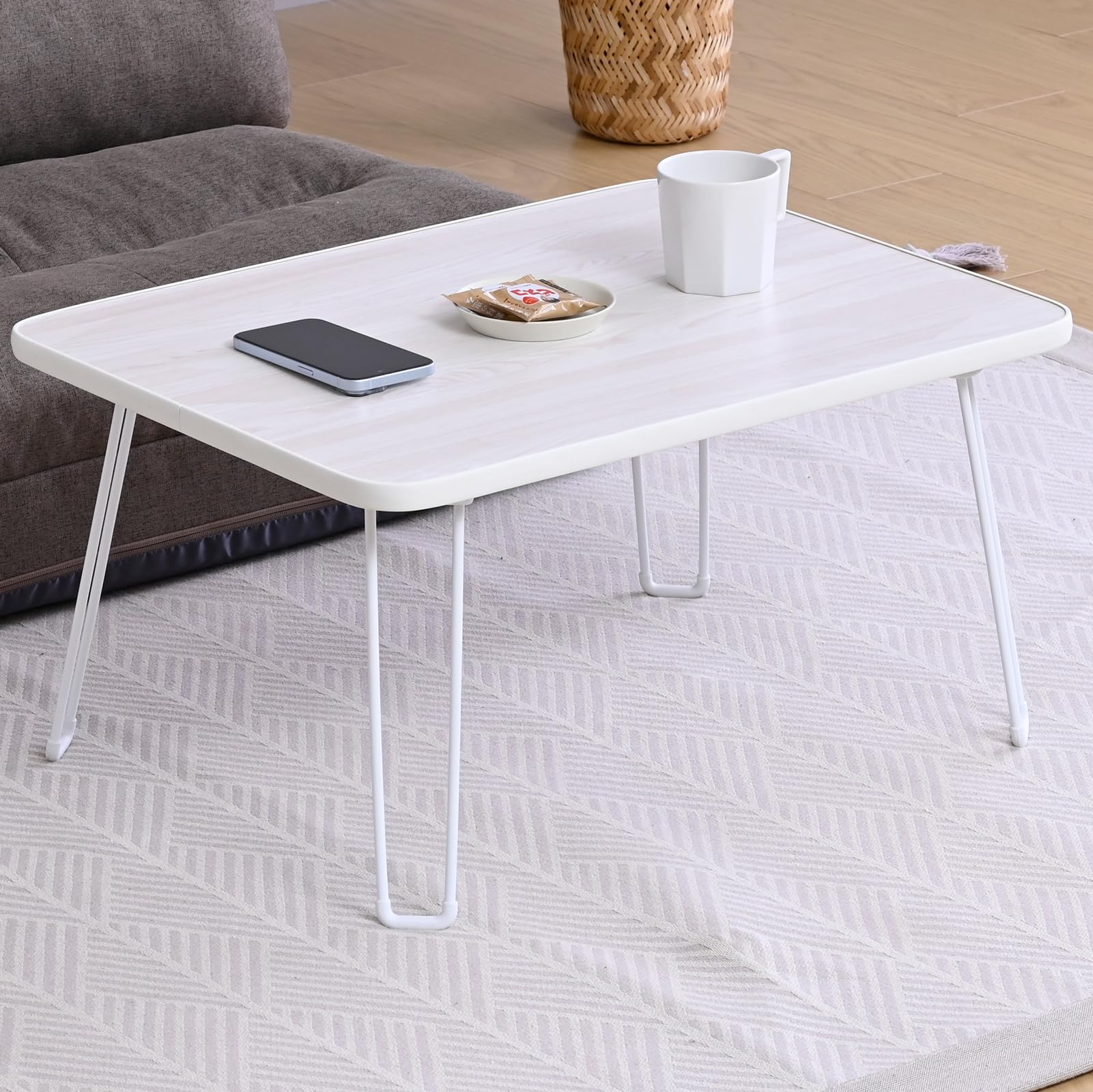 山善(YAMAZEN) ローテーブル 折りたたみ 幅60×奥行45cm×高さ31.5cm コンパクト ミニ 折りたたみテーブル 一人暮らし 完成品 ホワイト MLT-6045(GWH)