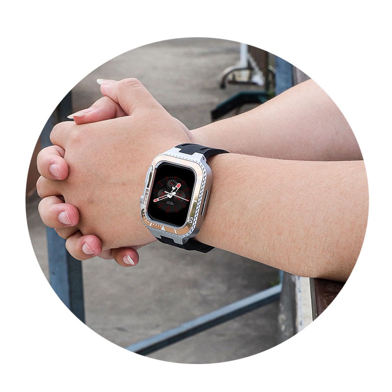アップルウォッチ ケース バンド 高級 替え ベルト カバー メンズ 高耐久 金属＋ラバー 高級 44mm 45mm Series 4 5 6 SE 7 一体型