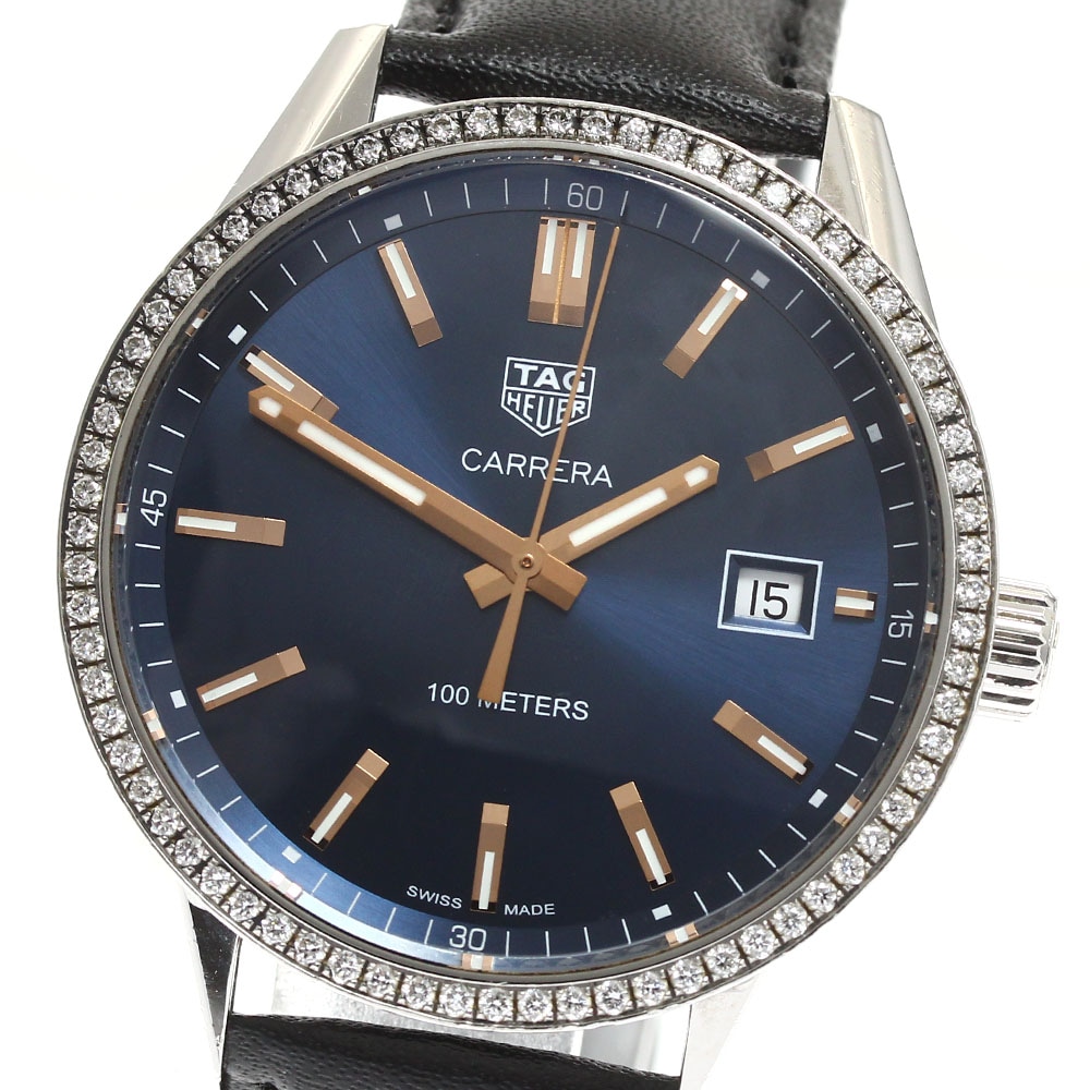 タグホイヤー TAG HEUER WAR1114 カレラ デイト ダイヤベゼル クォーツ メンズ 箱・保証書付き_911313【中古】