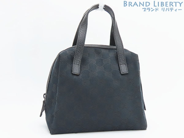 美品グッチGGキャンバスミニハンドバッグハンドポーチブラックキャンバスレザー124542