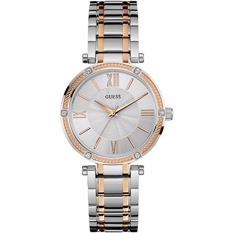 送料無料ゲス Guess W0636L1 Silver With Rose Gold Detailing Ladies Watch